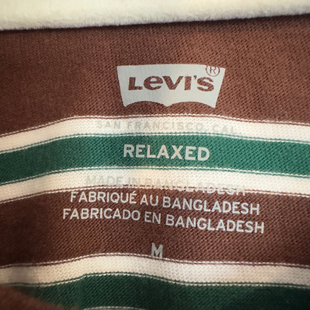 Levis Mens Relaxed Fit Striped T-Shirt Brown Green White A3385-0016 New - Picture 3 of 9